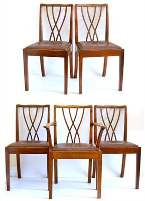 Lot 577 - A Set of Five (4+1) Alan Grainger Acorn Industries Walnut Dining Chairs, with shaped top rails...