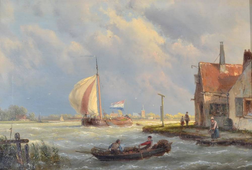 Lot 1068 - Circle of Johannes Hermanus Koekkoek (1778-1851) Dutch shipping scene on a breezy day Oil on panel