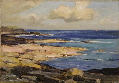 Lot 1069 - Owen Bowen ROI, PRCamA (1873-1967) Sun drenched coastal view Signed and dated (19)26, oil on...