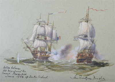 Lot 1090 - John Bentham Dinsdale (1927-2008) ''Action Between HMS Dryad and the French Proserpine June...