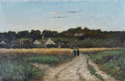 Lot 1093 - David Adolf Constant Artz (1837-1890) Dutch  Figures on a pathway approaching a village  Signed and