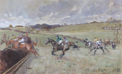 Lot 1100 - Tom Carr (1912-1977) ''The Percy Point to Point Ladies Race'' Signed inscribed and dated 1963,...