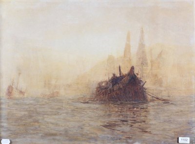 Lot 1102 - Stephen Frank Wasley (1848-1934) Misty harbour Initialled, watercolour, 53cm by 71cm