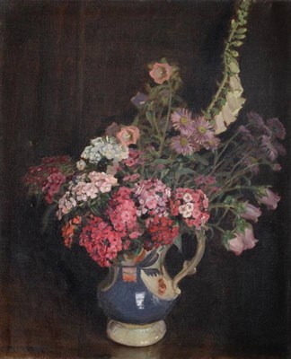 Lot 1104 - Frederick (Fred) Stead ARCA (1863-1940) Still life of flowers in a blue and white jug Signed,...