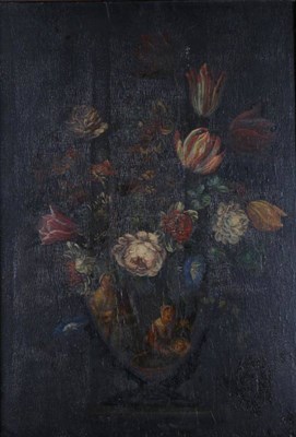 Lot 1105 - Manner of Simon Pietersz Verelst (1644-1710) Dutch Still life of assorted flowers arranged in a...