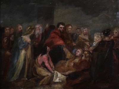 Lot 1108 - Follower of James Barry (1741-1806) ''The Raising of Lazarus'' Oil on paper laid on panel?,...