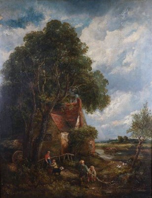 Lot 1129 - After John Constable (1776-1837) Children at play outside a cottage Bears signature, oil on canvas