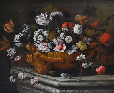 Lot 1150 - Manner of Simon Pietersz Verelst (1644-1710) Dutch Still life of assorted flowers in a...