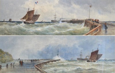 Lot 1153 - Attributed to Thomas Bush Hardy RBA (1842-1897)  Shipping off a pier  Signed, watercolour, together