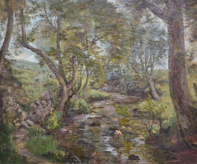 Lot 1154 - Constance-Anne Parker (1921-2016) Woodland stream With unfinished painting verso, oil on...