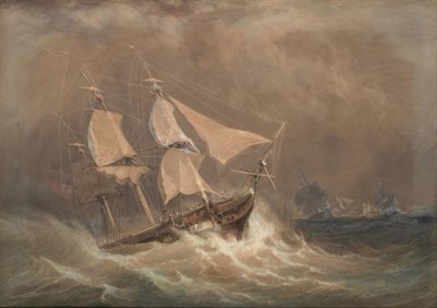 Lot 1165 - Attributed to John Christian Schetky (1778-1874)  A Squadron in a squall  Mixed media...