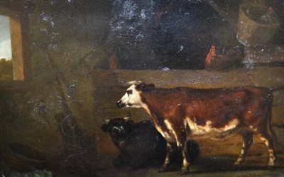 Lot 1192 - Attributed to the Reinagle family of painters (19th century)  Cattle and poultry in a stable Oil on