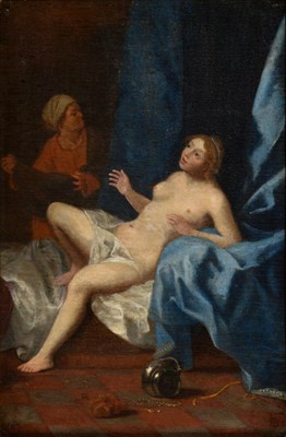 Lot 664 - Follower of Gabriël Metsu (1629-1667) Dutch Female nude in an interior with attendant figure...