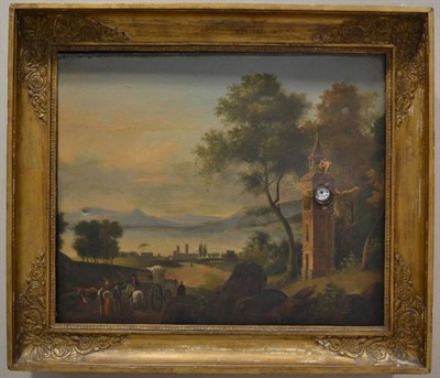 Lot 1207 - A Picture Striking Wall Clock, 19th century, gilt wooden picture frame with scroll and floral...