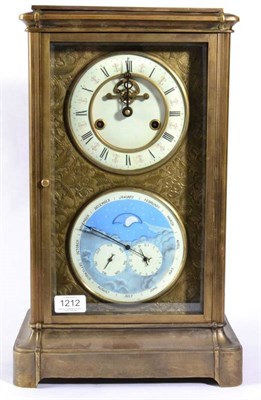 Lot 1212 - A Large Brass Triple Calendar Striking Mantel Clock with moonphase Indication, first half 20th...