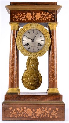 Lot 1213 - A Rosewood Inlaid Portico Mantel Clock, signed Courtois A Fontainebleau, circa 1870, floral...