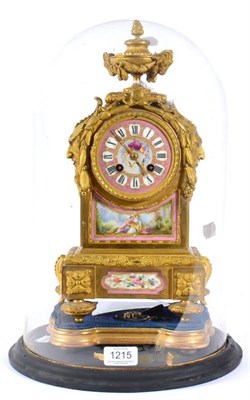 Lot 1215 - An Ormolu and Porcelain Mounted Striking Mantel Clock, circa 1880, surmounted by an urn finial,...