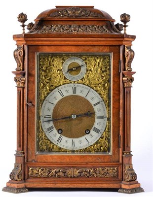 Lot 1216 - A Burr Walnut Quarter Striking Table Clock, circa 1890, the walnut veneered case with a caddied...