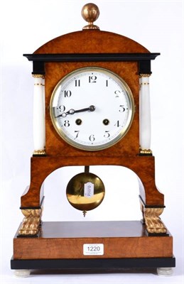 Lot 1220 - An Austro-Hungarian Empire Burr Walnut Striking Table Clock, circa 1870, arched pediment,...