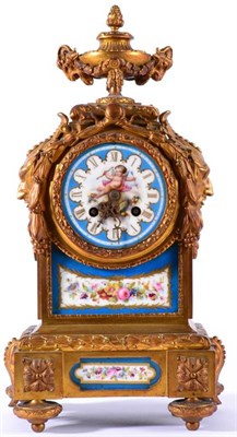 Lot 1223 - An Ormolu and Porcelain Mounted Striking Mantel Clock, circa 1880, surmounted by an urn finial,...