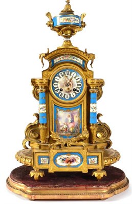Lot 1235 - A Gilt Metal and Porcelain Mounted Striking Mantel Clock, retailed by Lister & Sons, Newcastle...