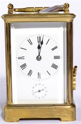 Lot 1238 - A Brass Striking and Repeating Alarm Carriage Clock, stamped Richard & Co, circa 1900, carrying...