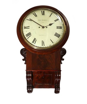 Lot 1240 - A Good Mahogany Drop Dial Striking Wall Clock, signed Robt Roskell, Liverpool, Number 1221,...