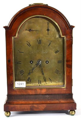 Lot 1241 - A Mahogany Table Clock, arched pediment with a carrying handle, brass ball feet, 7-1/4-inch one...