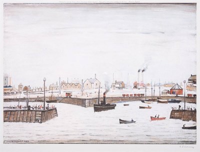 Lot 711 - After Laurence Stephen Lowry RA (1887-1976)   "The Harbour " Signed in pencil, with the...