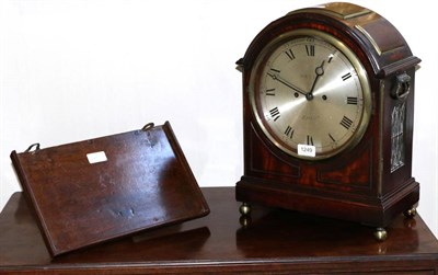 Lot 1249 - A Mahogany Striking Table Clock, triple pad pediment, side carrying handles and pierced sound...