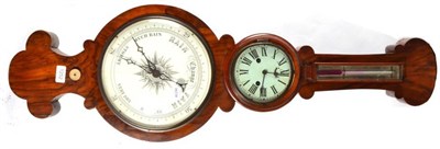 Lot 1252 - A Mahogany Wheel Barometer with a Combined Clock and Thermometer, circa 1850, thermometer box,...