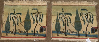 Lot 1258 - Pair of Pictorial Kashan Mats Central Iran, circa 1950 Each with trees and swans, 42cm by 56cm