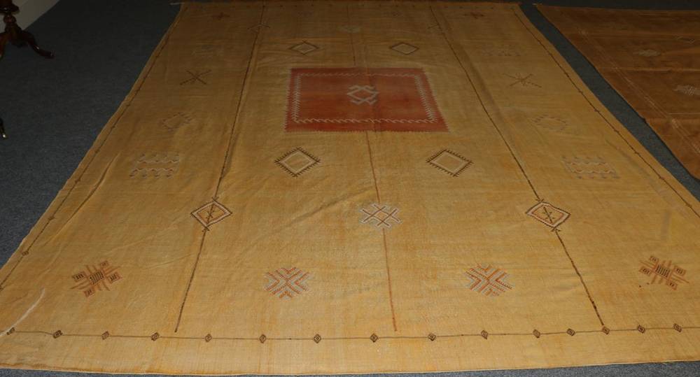Lot 1297 - Large Part Silk Moroccan Kilim, modern The wheat field of geometric devices centred by a square...