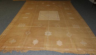Lot 1298 - Moroccan Part Silk Kilim, modern The light tan field of geometric devices centred by a serrated...