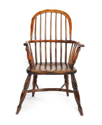 Lot 1368 - A Mid Sized Late 19th Century Yorkshire Yewwood Windsor Armchair, with double spindle back above an