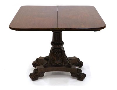 Lot 1387 - A William IV Rosewood Foldover Tea Table, 2nd quarter 19th century, on a carved bulbous support...
