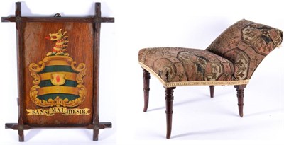 Lot 1397 - A Victorian Oak Framed Coat of Arms, decorated with a dragon's head above a green and gold scrolled