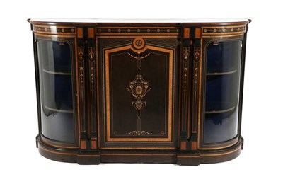 Lot 1403 - A Victorian Ebonised, Burr Walnut and Marquetry Decorated Breakfront Credenza, late 19th...