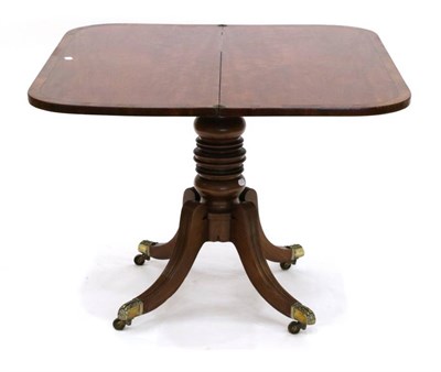 Lot 1406 - A Regency Mahogany, Ebony Strung and Yewwood Crossbanded Foldover Tea Table, early 19th century, of