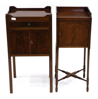 Lot 1445 - A Late George III Mahogany and Ebony Strung Bedside Cupboard, circa 1820, the three-quarter gallery