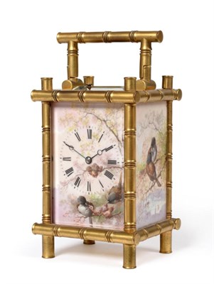 Lot 939 - A Brass and Porcelain Mounted Striking and Repeating Carriage Clock, circa 1890, the case imitating