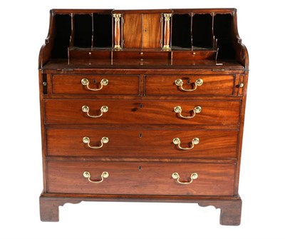 Lot 1448 - A George III Mahogany Writing Desk, the associated superstructure of breakfront form with...