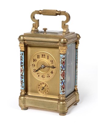 Lot 943 - A Small Brass and Champleve Enamel Petite Sonnerie Repeating Alarm Carriage Clock, circa 1890,...