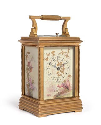 Lot 945 - A Brass Porcelain Mounted Striking and Repeating Carriage Clock, signed Ollivant & Botsford,...