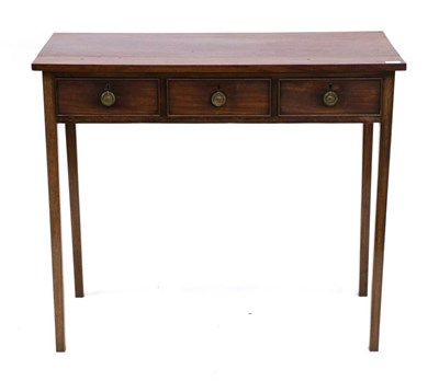Lot 1477 - A Late George III Mahogany Three Drawer Writing Table, early 19th century, with three frieze...