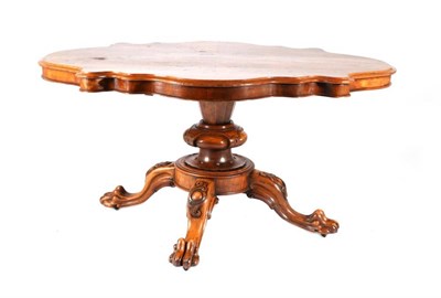 Lot 1487 - A Victorian Figured and Burr Walnut Serpentine Shape Flip-Top Breakfast Table, the quarter-veneered