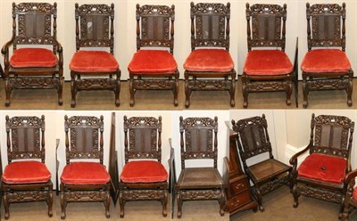 Lot 1489 - A Set of Twelve 17th Century Style Anglo-Dutch Walnut and Caned Dining Chairs, late 19th/early 20th