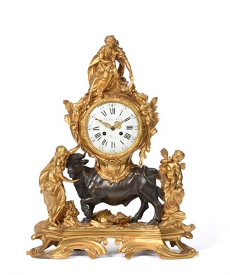 Lot 961 - A Fine Bronze Ormolu Striking Mantel Clock, circa 1870, surmounted by a lady in robes holding a...