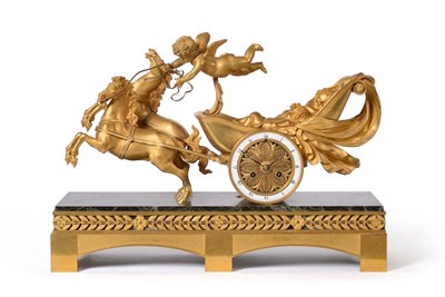 Lot 966 - A Good Empire Ormolu and Marble Striking Chariot Mantel Clock, signed Deniere & Matelin, early 19th