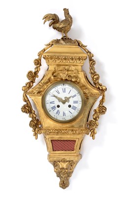 Lot 970 - An Ormolu Striking Cartel Clock, circa 1880, surmounted with a cockerel, flanked by floral...